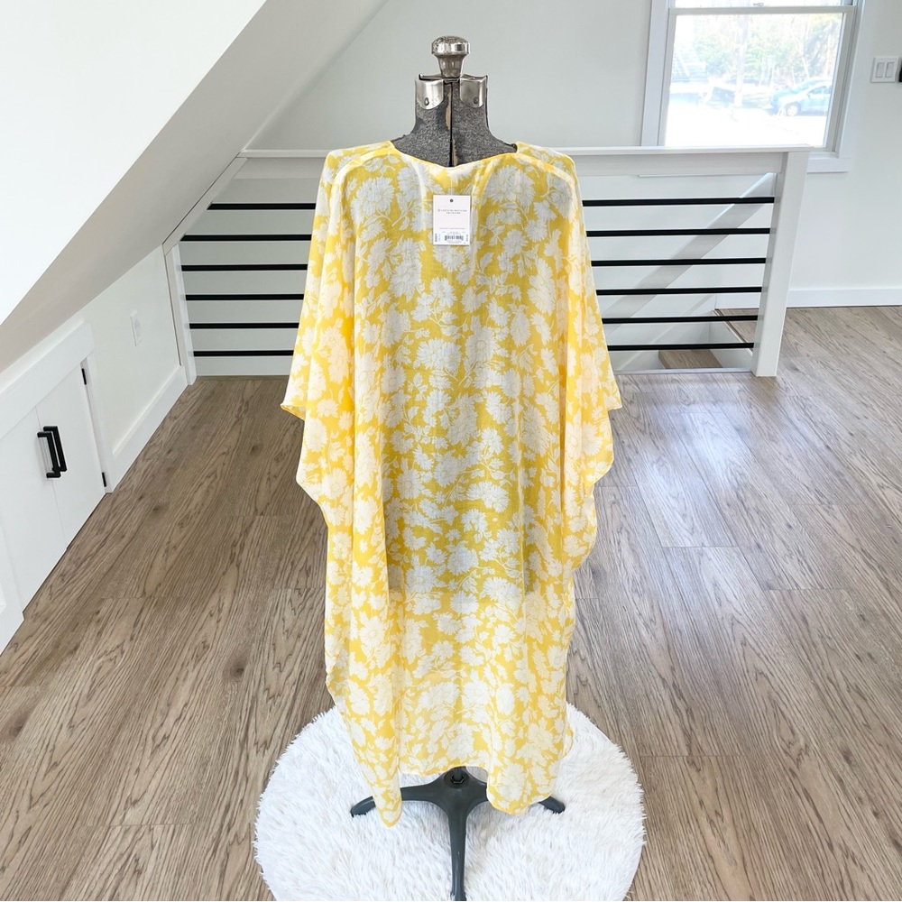 NWT LC Lauren Conrad yellow white floral bohemian tropical kimono beach coverup - Picture 6 of 11